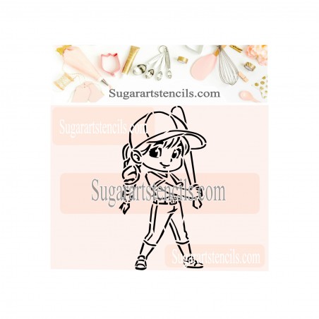 Baseball girl PYO cookie stencil AL005