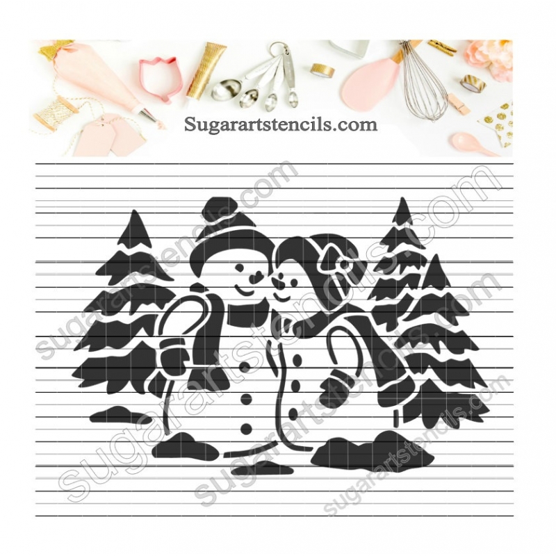 Snowman winter scene stencil NB900344