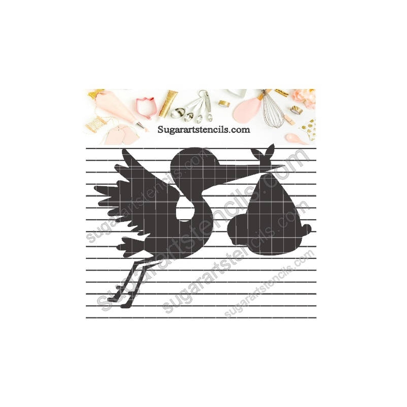Stork carrying baby cookie stencil baby shower NB900162