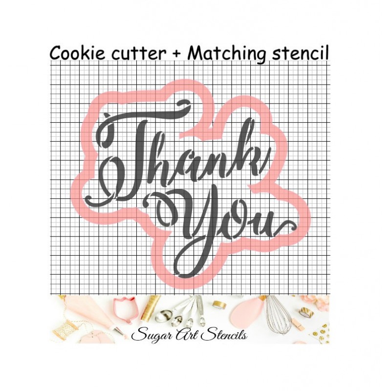 Thank you words cookie cutter and matching stencil CT001