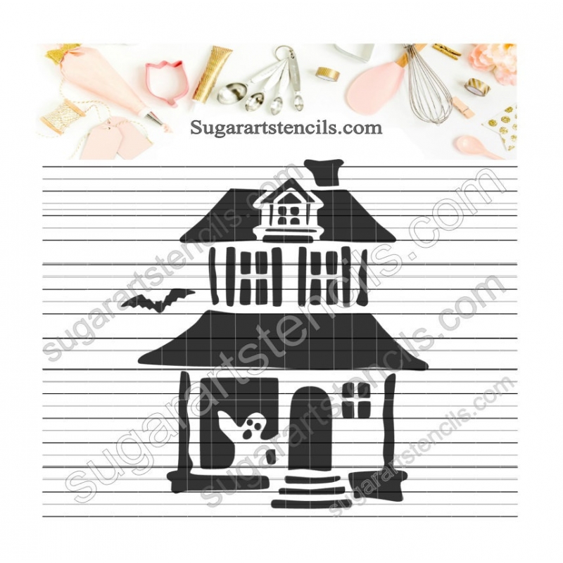 Halloween haunted house cookie Stencil NB2044